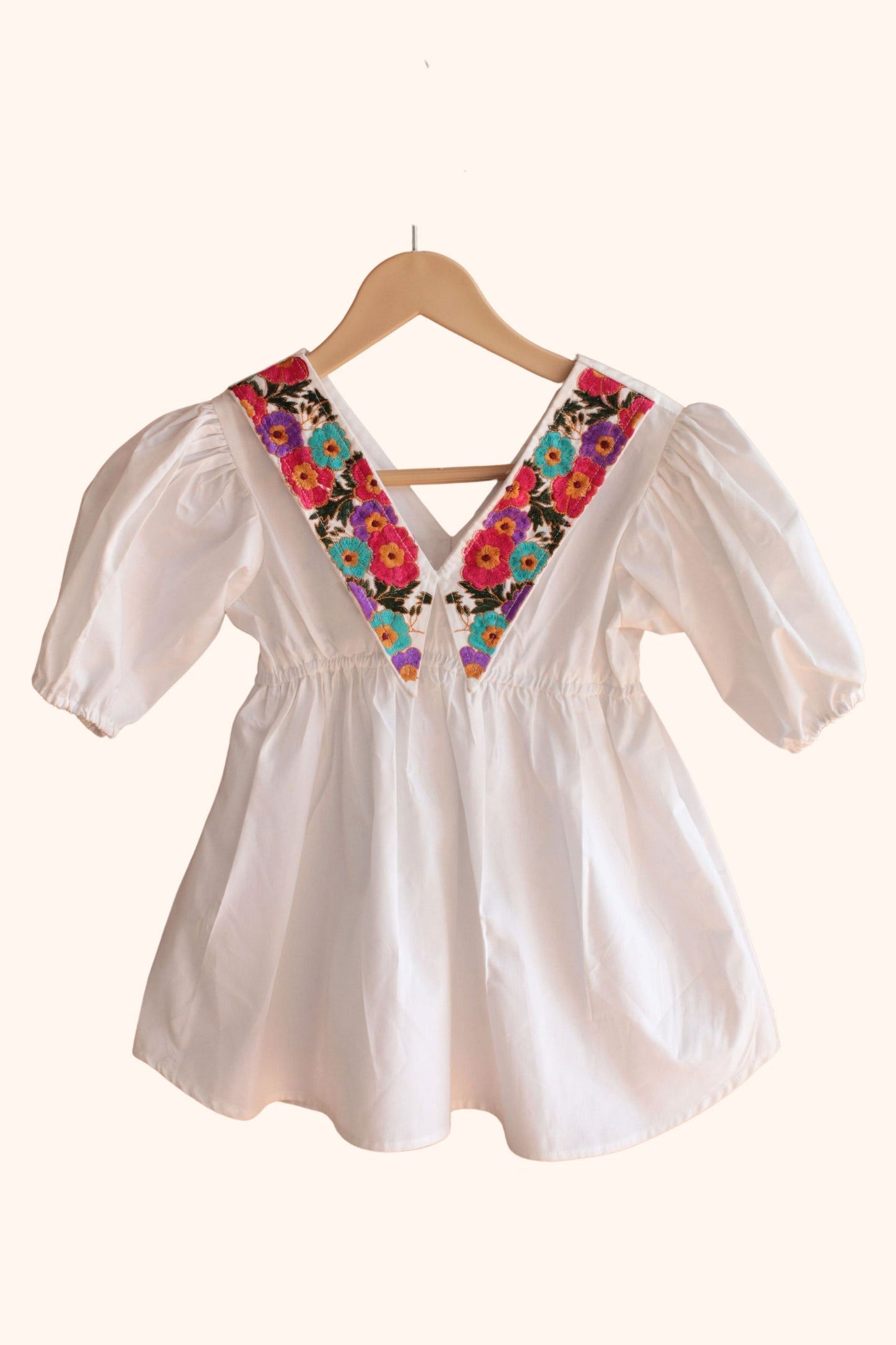 Peekaaboo Girls' White Diana Poplin Party Dress – Embroidered V-Neck Half Sleeve Gown