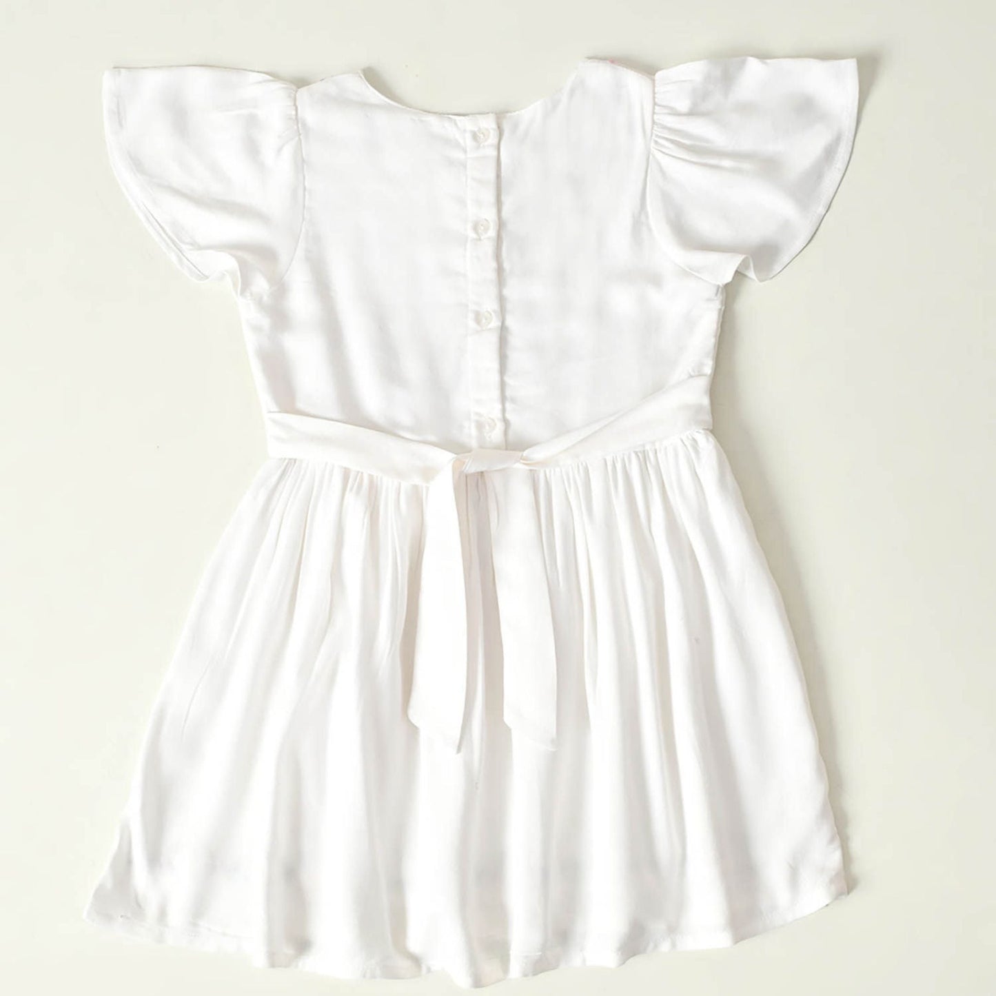 Bella Moda Girls White Printed Cotton Cap Sleeve Dress
