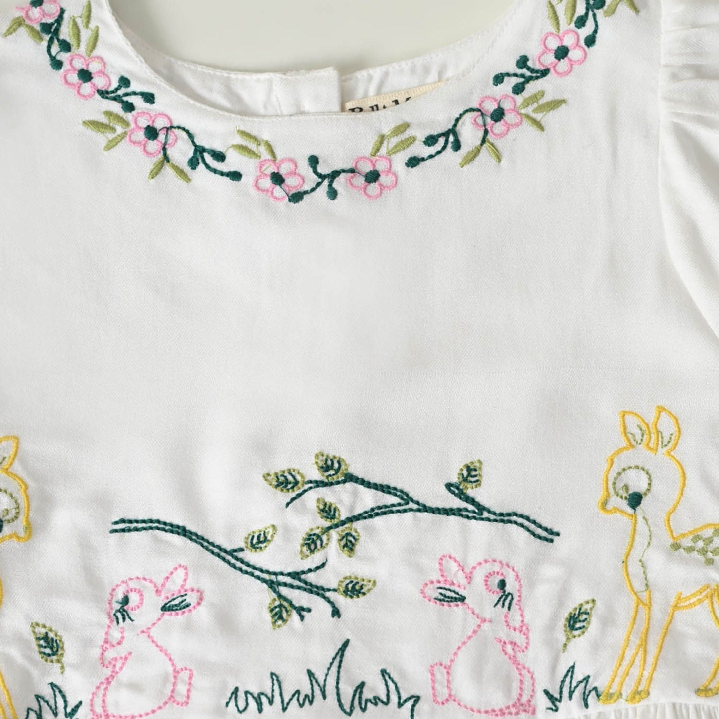Bella Moda Girls White Printed Cotton Cap Sleeve Dress