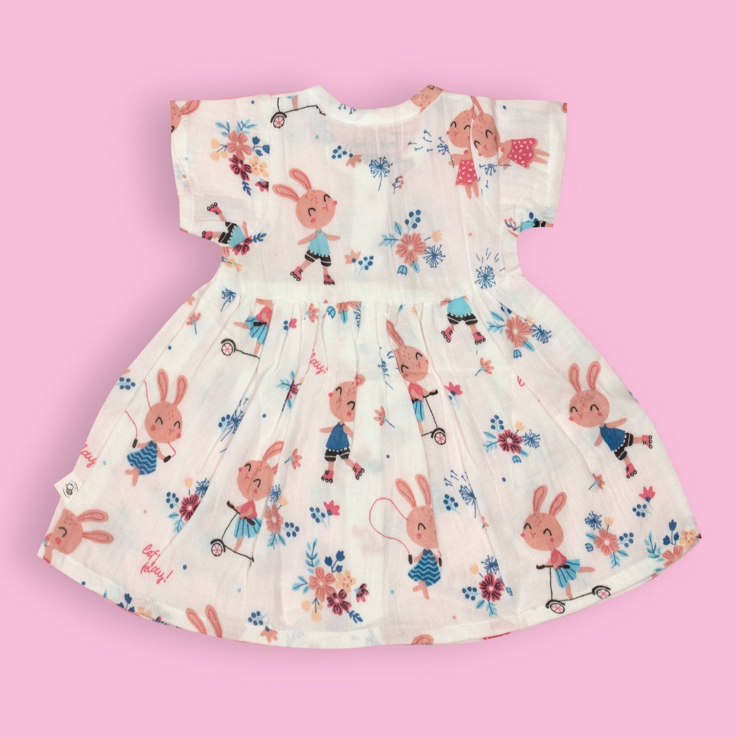 Stylish Sweet Bunny Playtime Frock by Tod’s Hut – Soft White Muslin One-Piece Dress for Warm Days