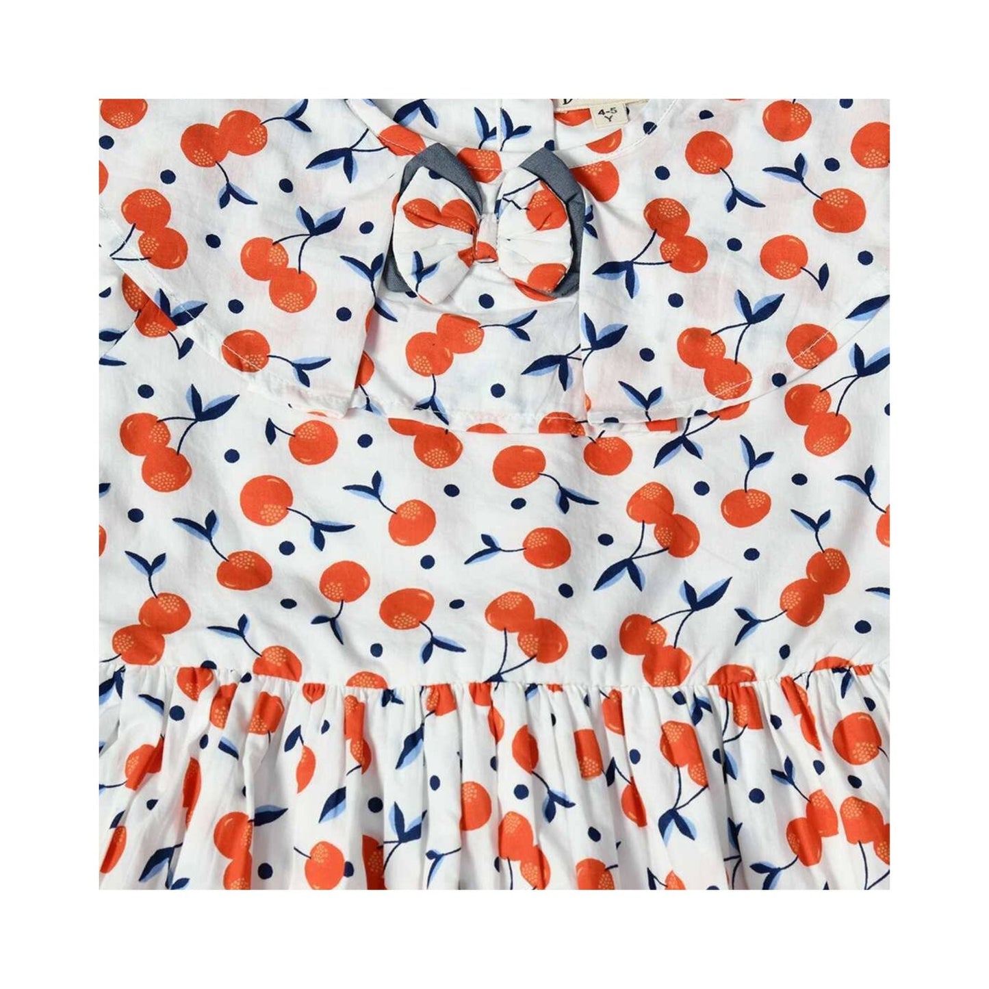 Bella Moda Girls Cotton One-Piece Frock – Soft Full Sleeve, Peter Pan Collar with Back Buttons – All-Over Cherry Prints for Smart Outdoor, Party & Festival Wear