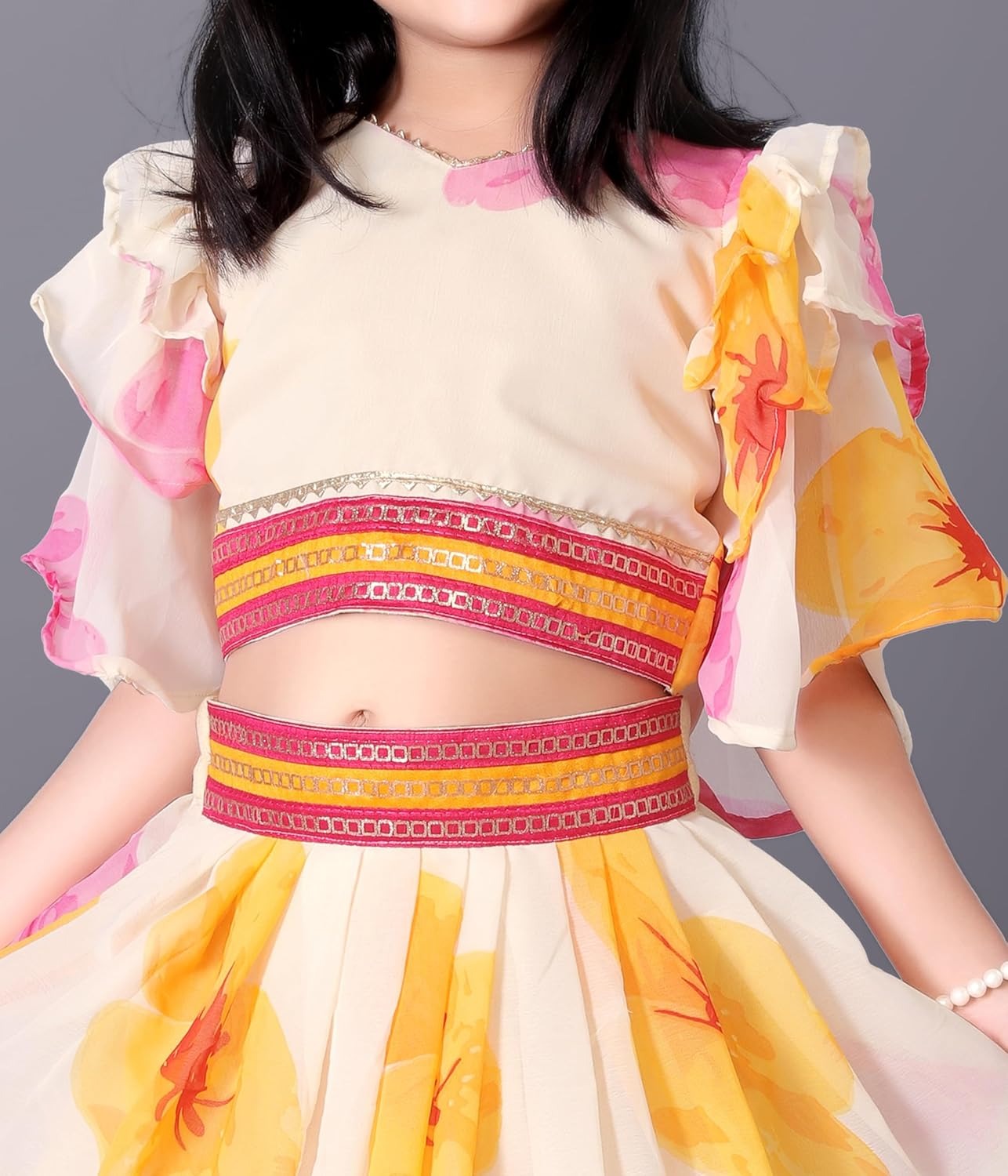 Satyam Fab White Georgette Lehenga Choli for Girls – Printed Party & Festive Wear Set