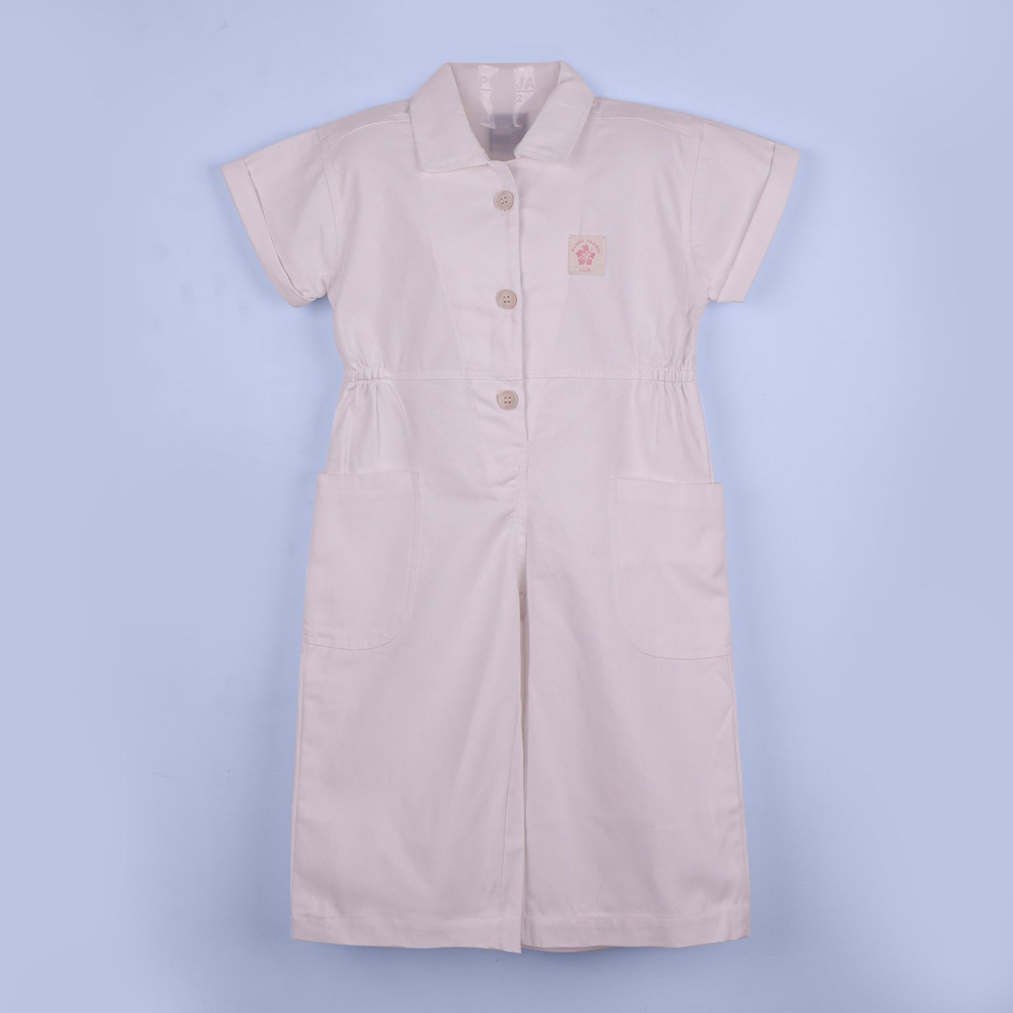 Breezy Comfort: Little Kangaroos Soft White Jumpsuit with Front Buttons