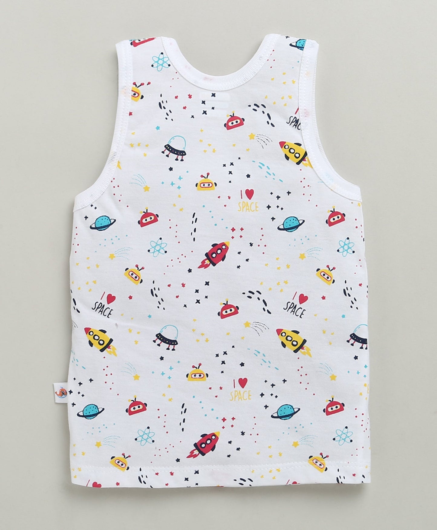 Bumzee Unisex Cotton Printed Innerwear Vests – White (Set of 3)