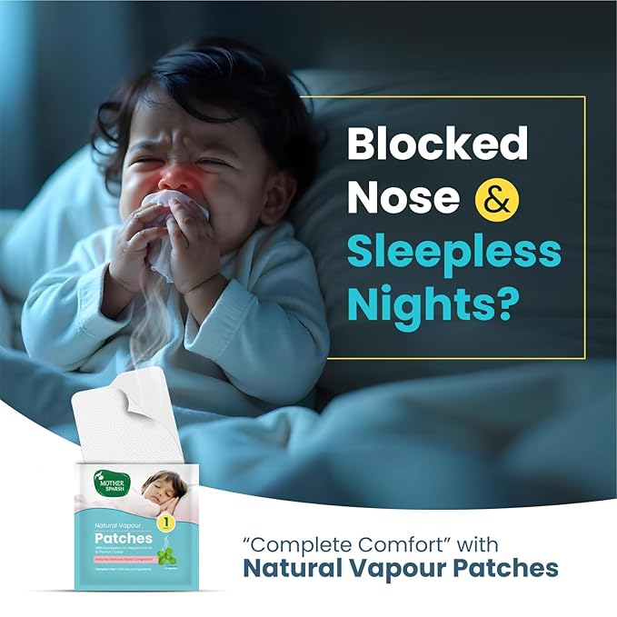 Mother Sparsh Natural Vapour Patches with Eucalyptus & Peppermint Oils, Thymol Crystal, 8hr Relief - 5 Patches