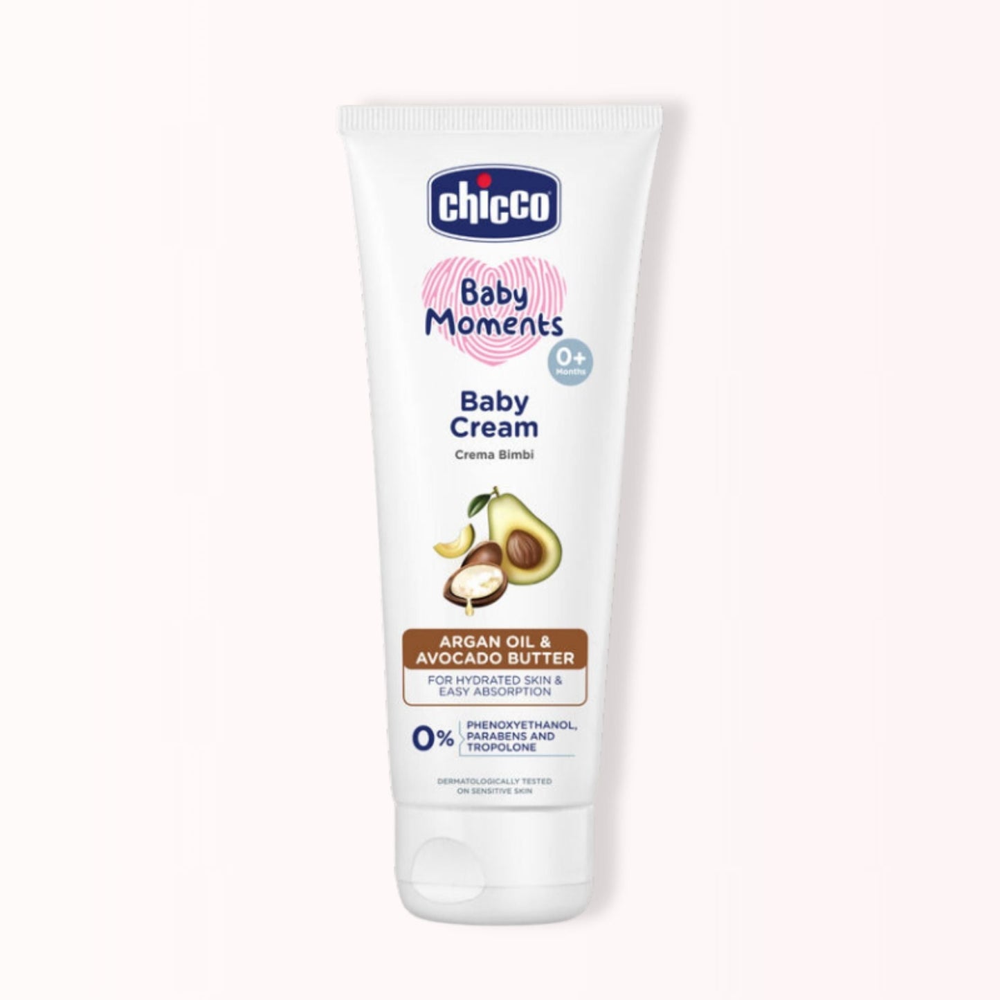 Chicco Baby Moments Cream 100g – Natural argan & avocado butter, hydrates skin, dermatologist tested, free from harsh chemicals.