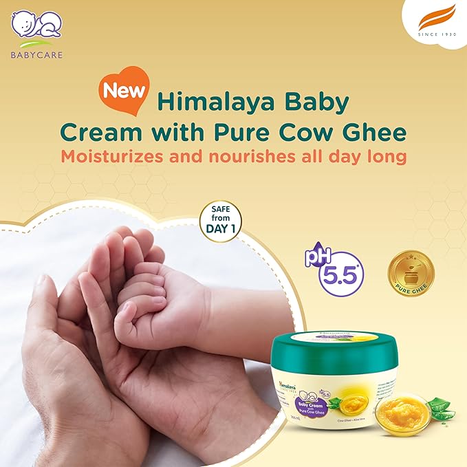 Himalaya Baby Cream with Pure Cow Ghee & pH 5.5, 200ml, Moisturizes & Nourishes All Day, For Dry & Sensitive Skin