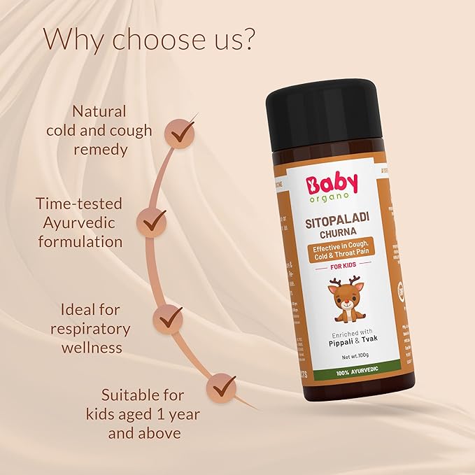 BabyOrgano Sitopaladi Churna for Kids (1–15 Years) – Natural Remedy for Cough, Cold, Sore Throat & Digestive Wellness – 100g