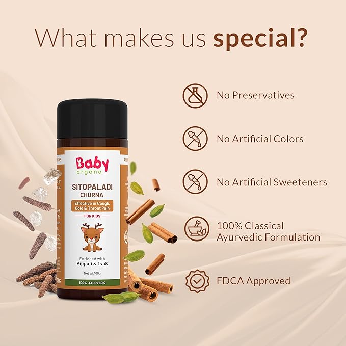 BabyOrgano Sitopaladi Churna for Kids (1–15 Years) – Natural Remedy for Cough, Cold, Sore Throat & Digestive Wellness – 100g