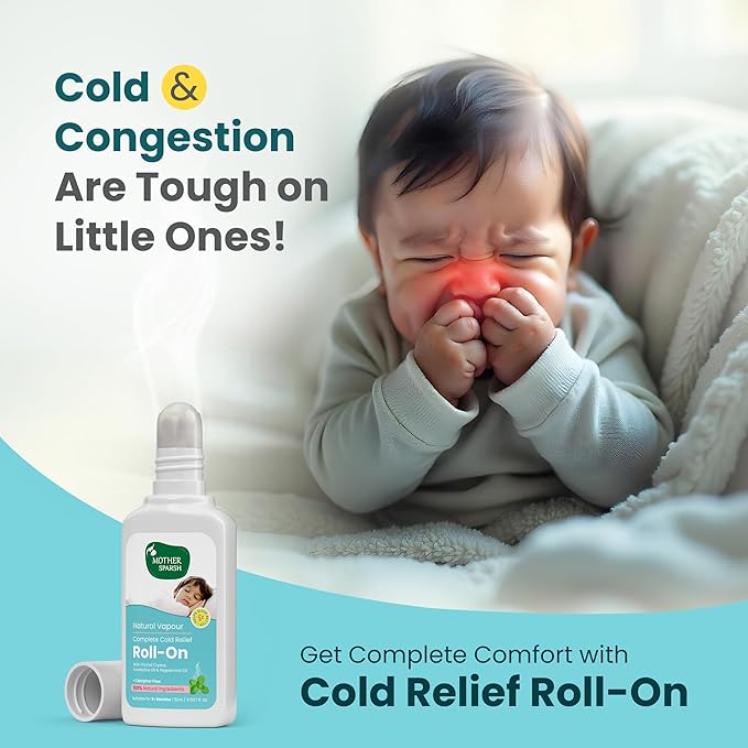 Mother Sparsh Natural Vapour Cold Relief Roll-On, Thymol Crystal, Eucalyptus & Peppermint Oil, 100% Natural, 15ml