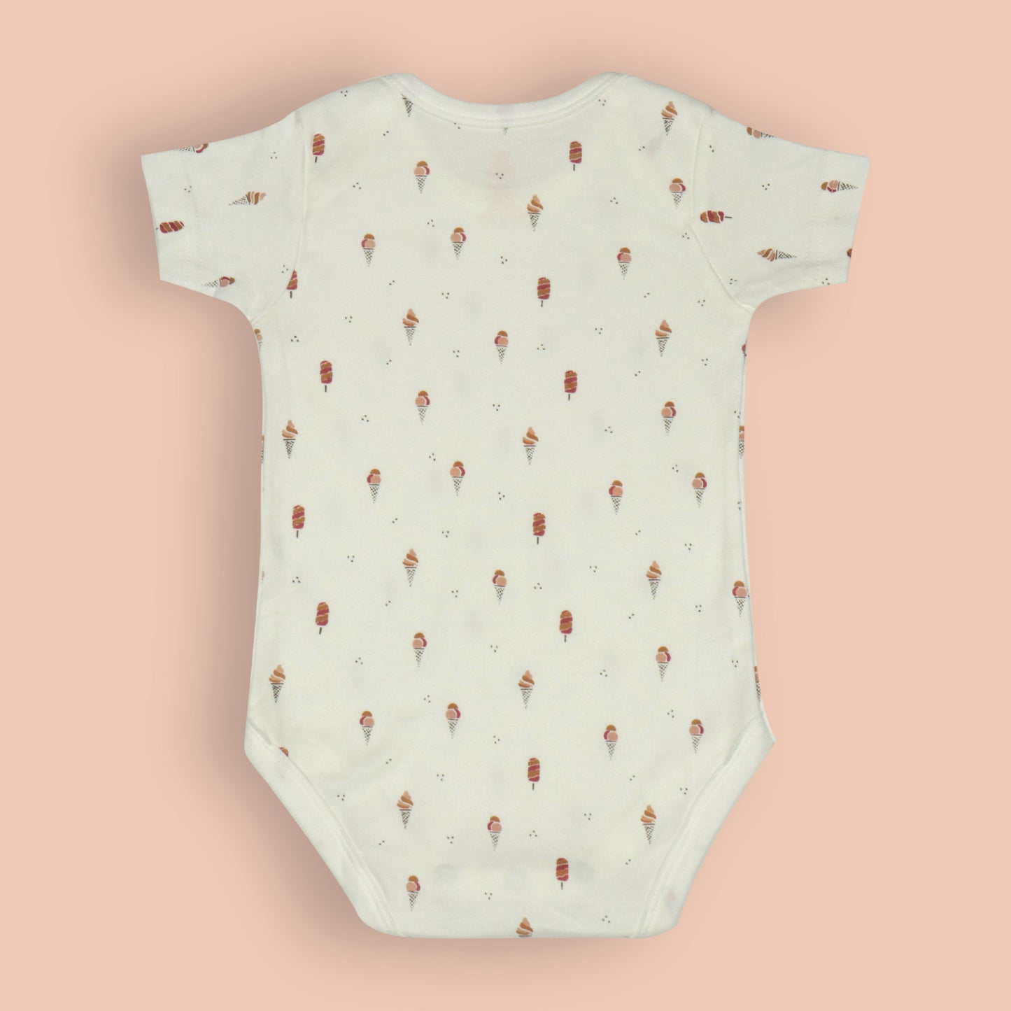 3-Piece Fun Ice-Cream Print Romper Bundle – Cream, Teal, and Brown Colors, All-Over Print, Bottom Snap Buttons