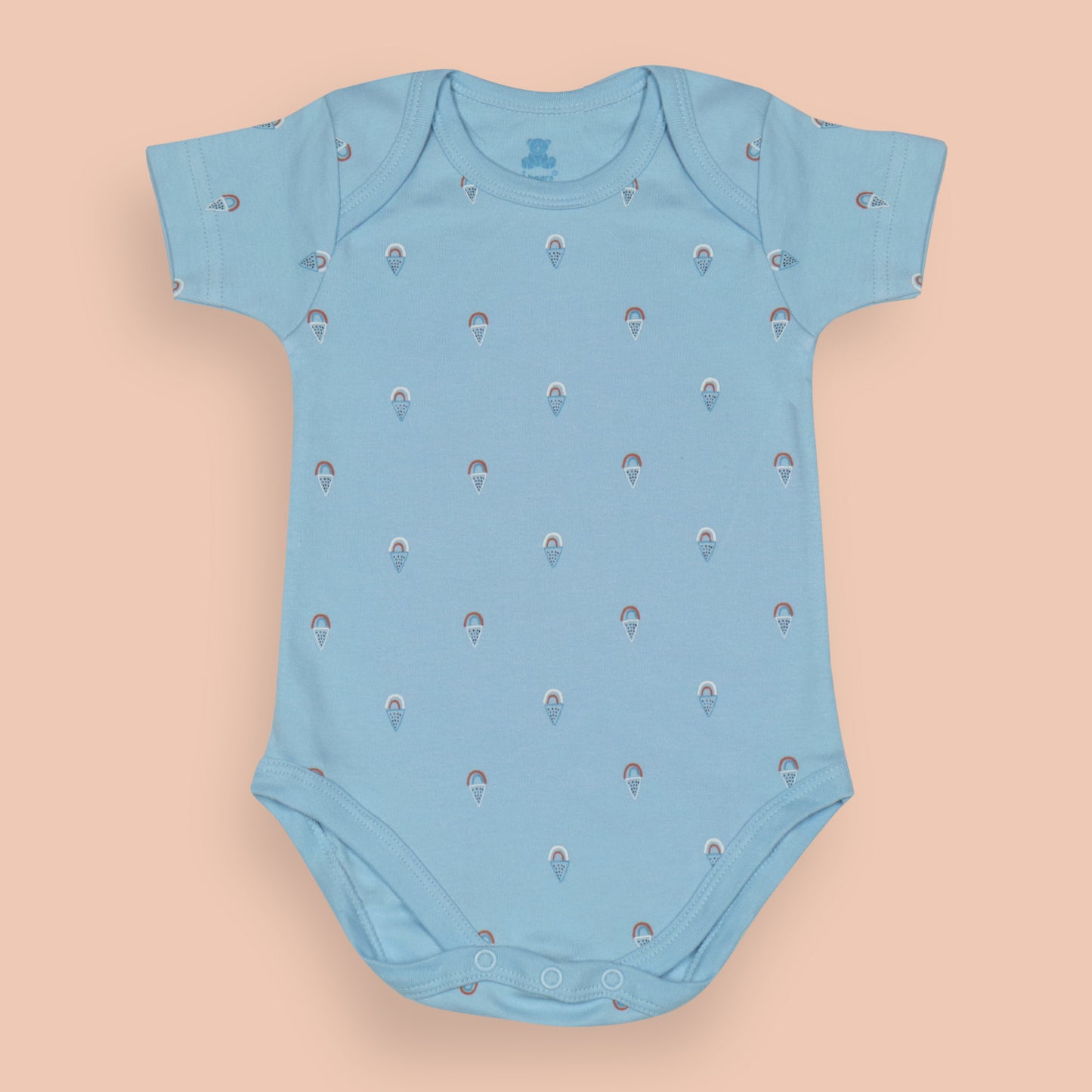 3-Piece Fun Ice-Cream Print Romper Bundle – Cream, Teal, and Brown Colors, All-Over Print, Bottom Snap Buttons