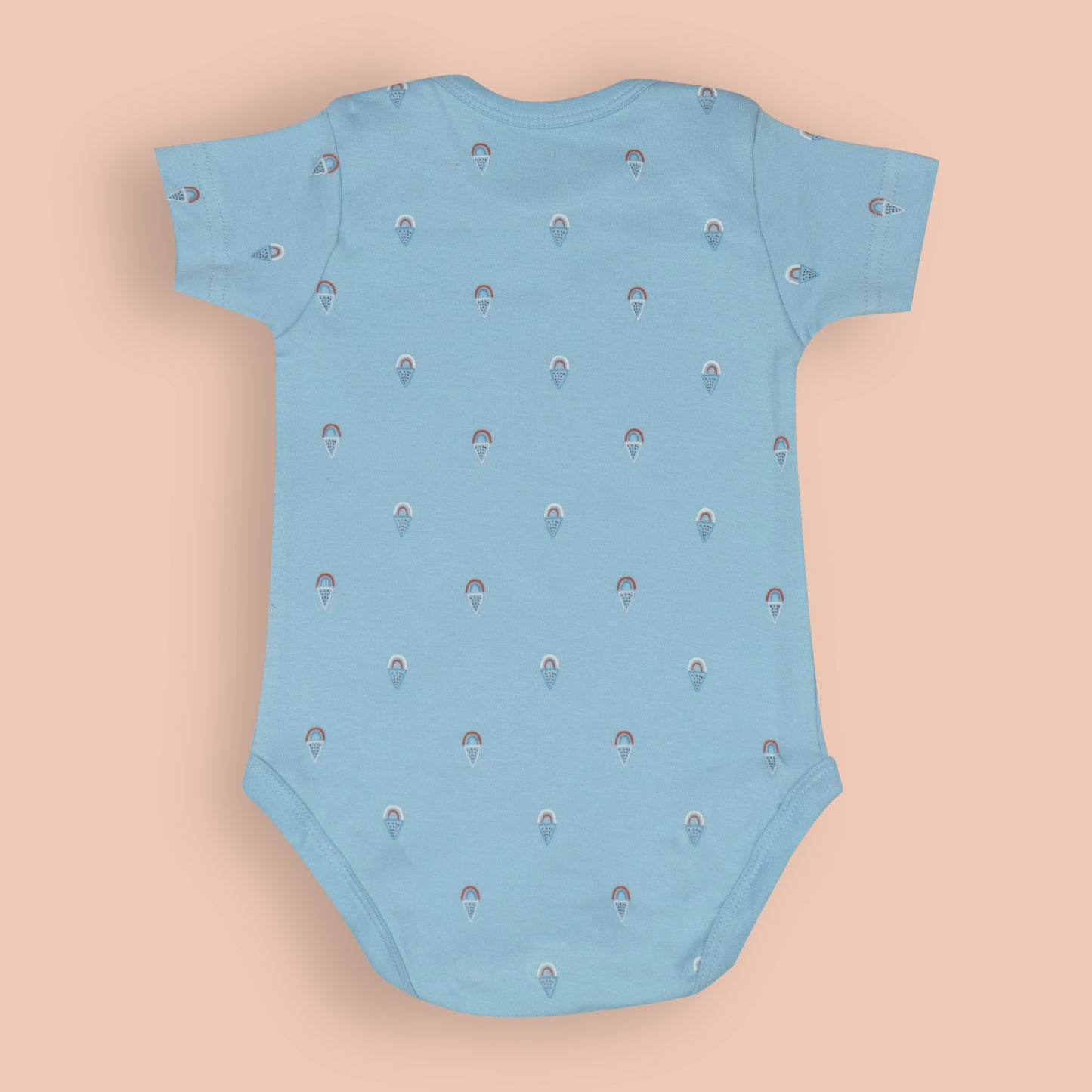 3-Piece Fun Ice-Cream Print Romper Bundle – Cream, Teal, and Brown Colors, All-Over Print, Bottom Snap Buttons