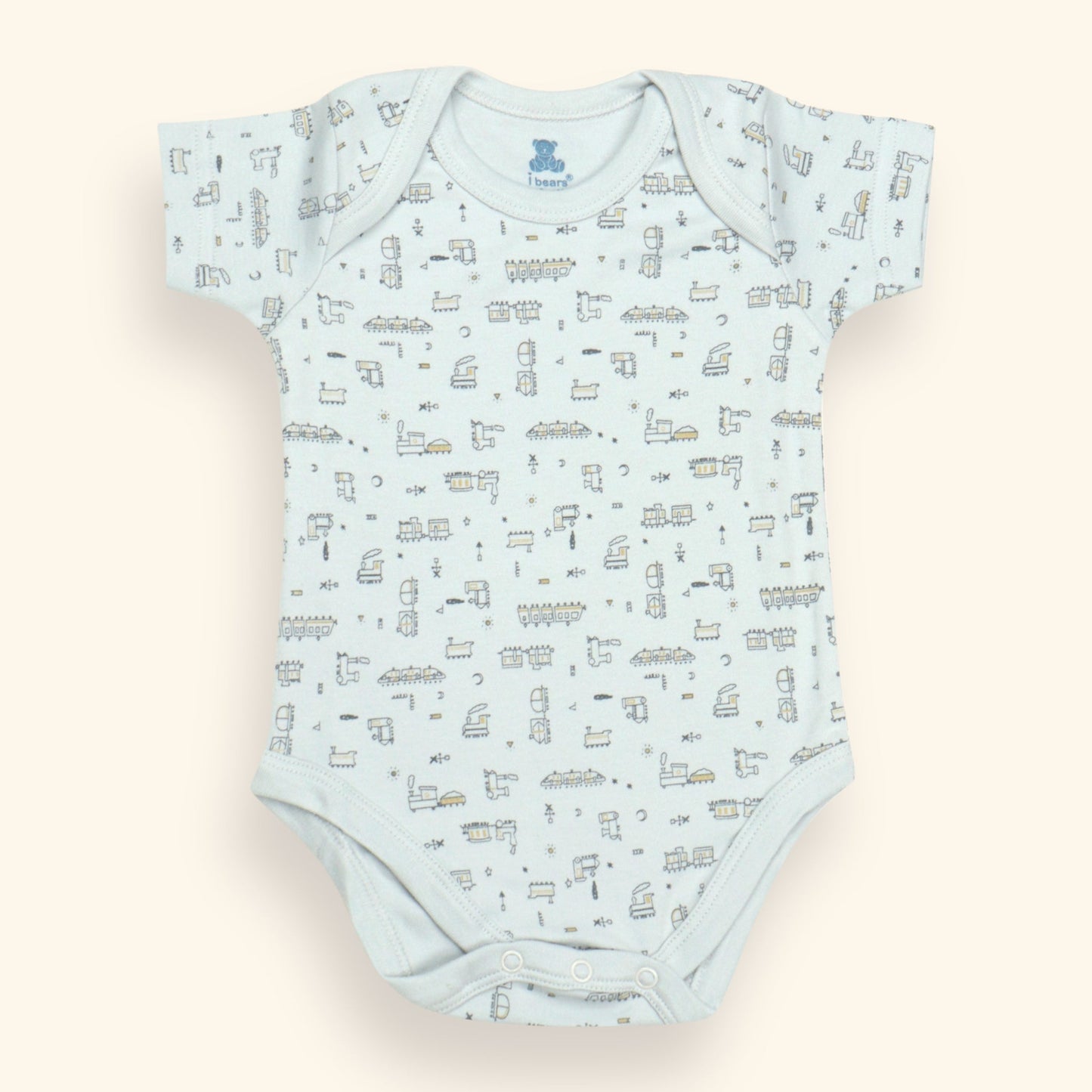 Pack of 3 Travel Tales Bodysuit Set – Sky Blue with Trains, Peach with Birds, Green with Ships, Printed for Smiles