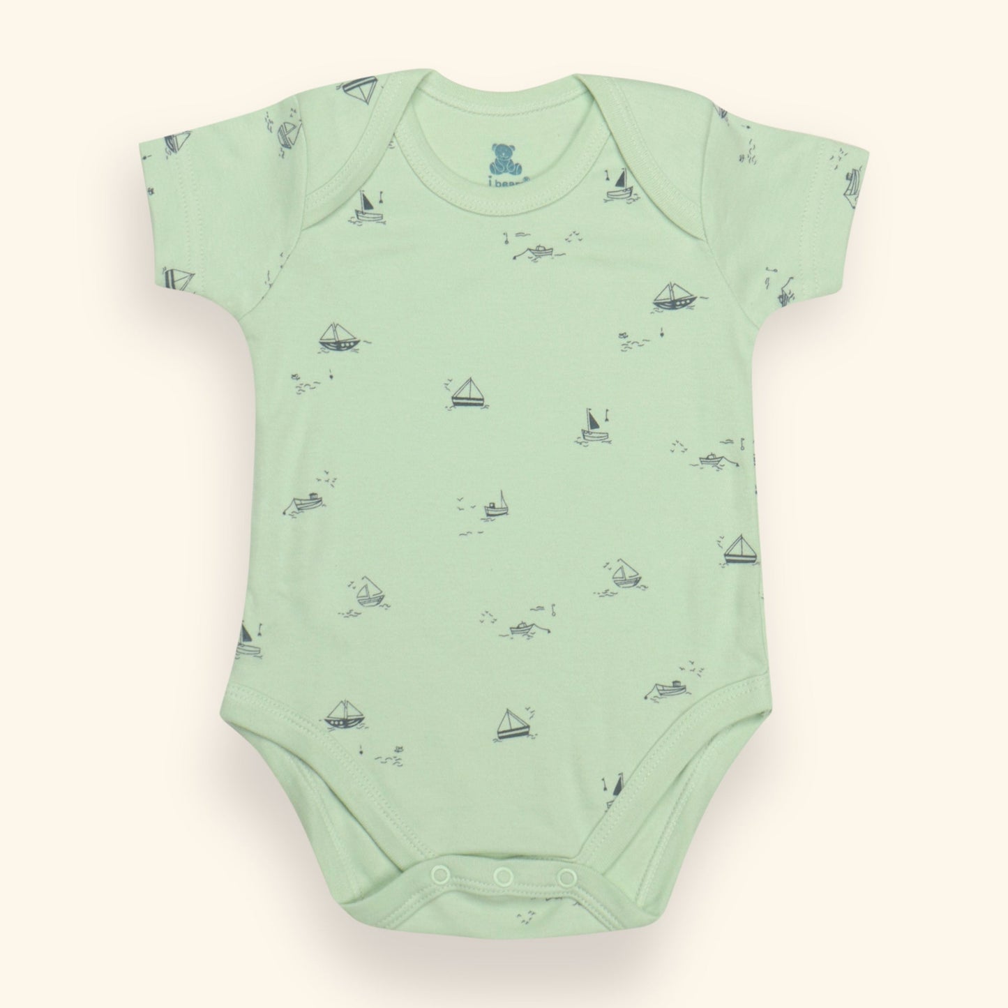Pack of 3 Travel Tales Bodysuit Set – Sky Blue with Trains, Peach with Birds, Green with Ships, Printed for Smiles