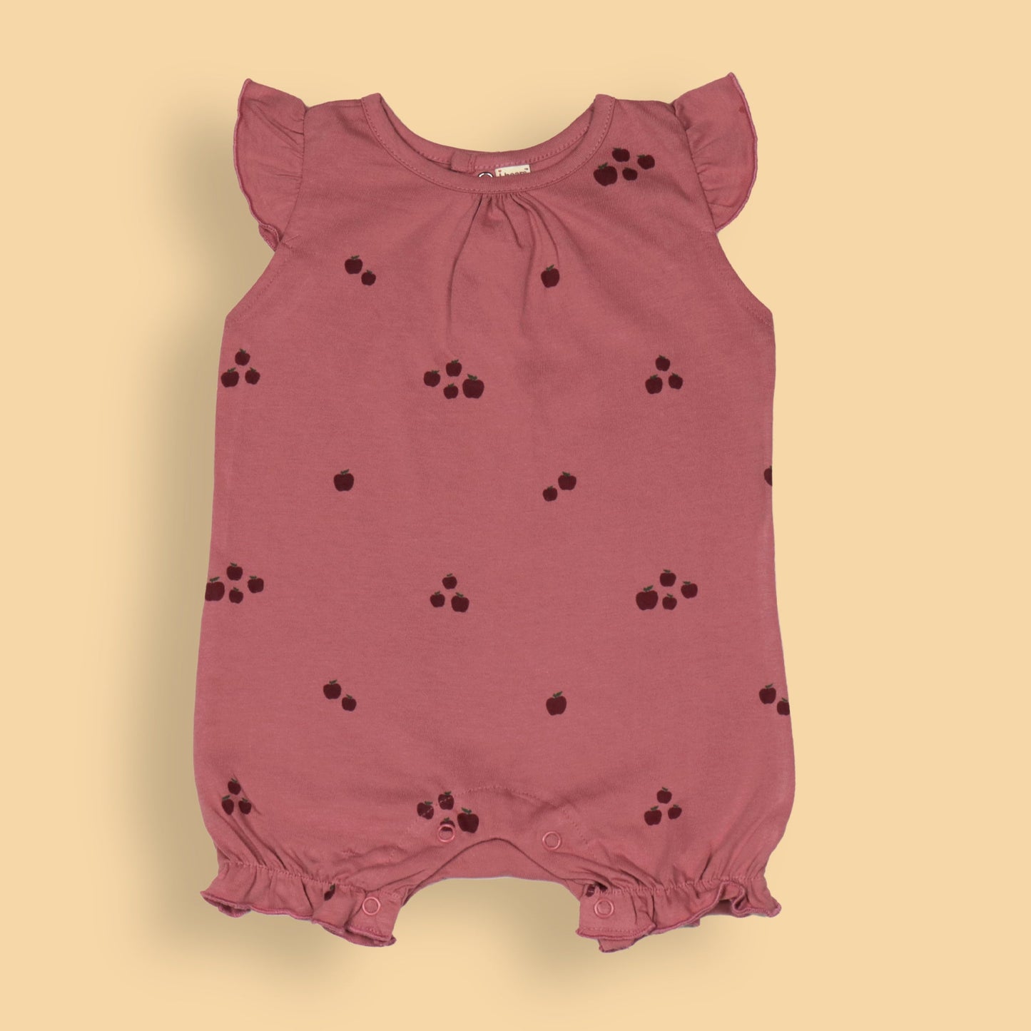 Pack of 2 Fruity Fun Rompers for Girls – Off White Fruit Print & Wine Apple All-Over Print with Frilled Sleeves