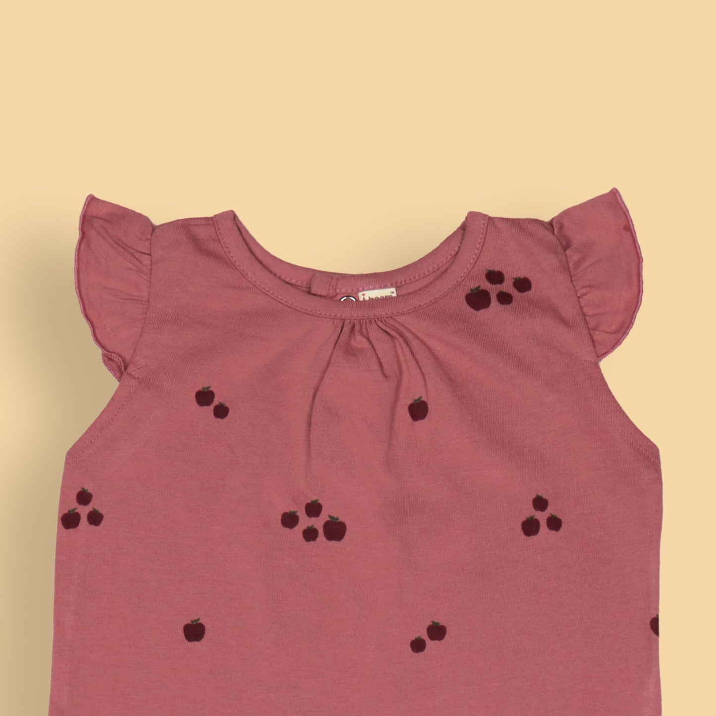 Pack of 2 Fruity Fun Rompers for Girls – Off White Fruit Print & Wine Apple All-Over Print with Frilled Sleeves