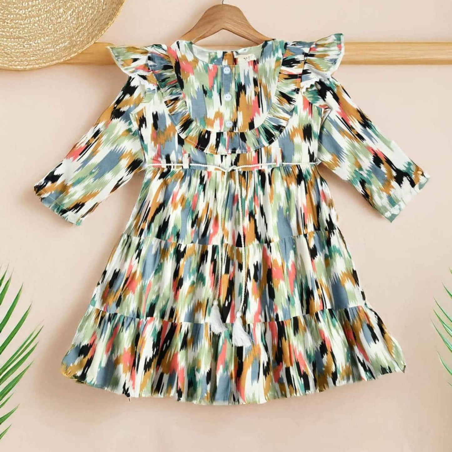 Bella Moda Girls Multicolor Printed Cotton Full Sleeve Frock