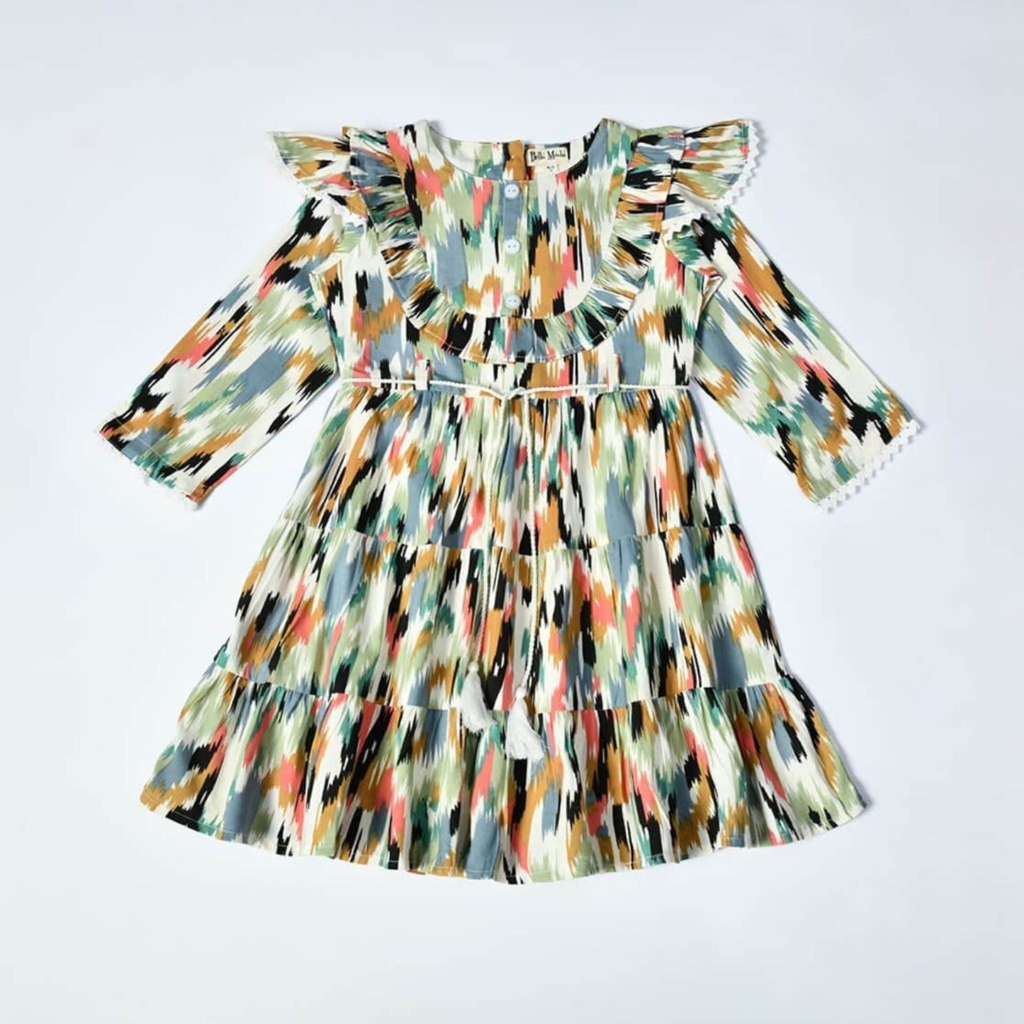 Bella Moda Girls Multicolor Printed Cotton Full Sleeve Frock