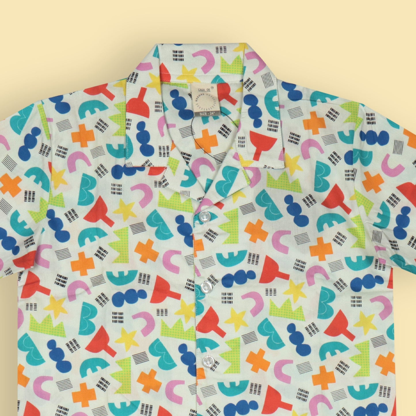 Boys’ Cozy Star Print Pyjama Set – Multi-Color Cotton Collar Shirt with Front Buttons & Full-Length Pants