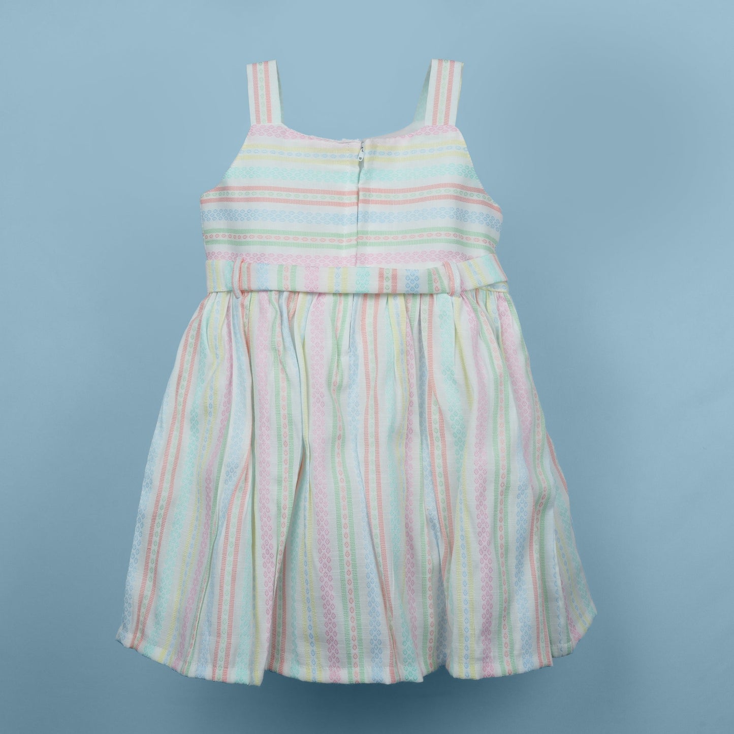 DW Girl's Multi-Color Square Neck AOP Frock (Singlet Sleeves)