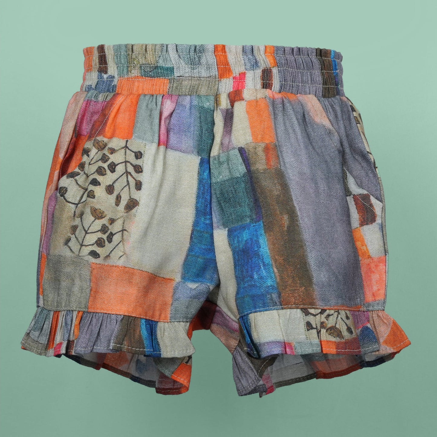 DW Girl's Multi-Color Applique Square Neck Shorts Set
