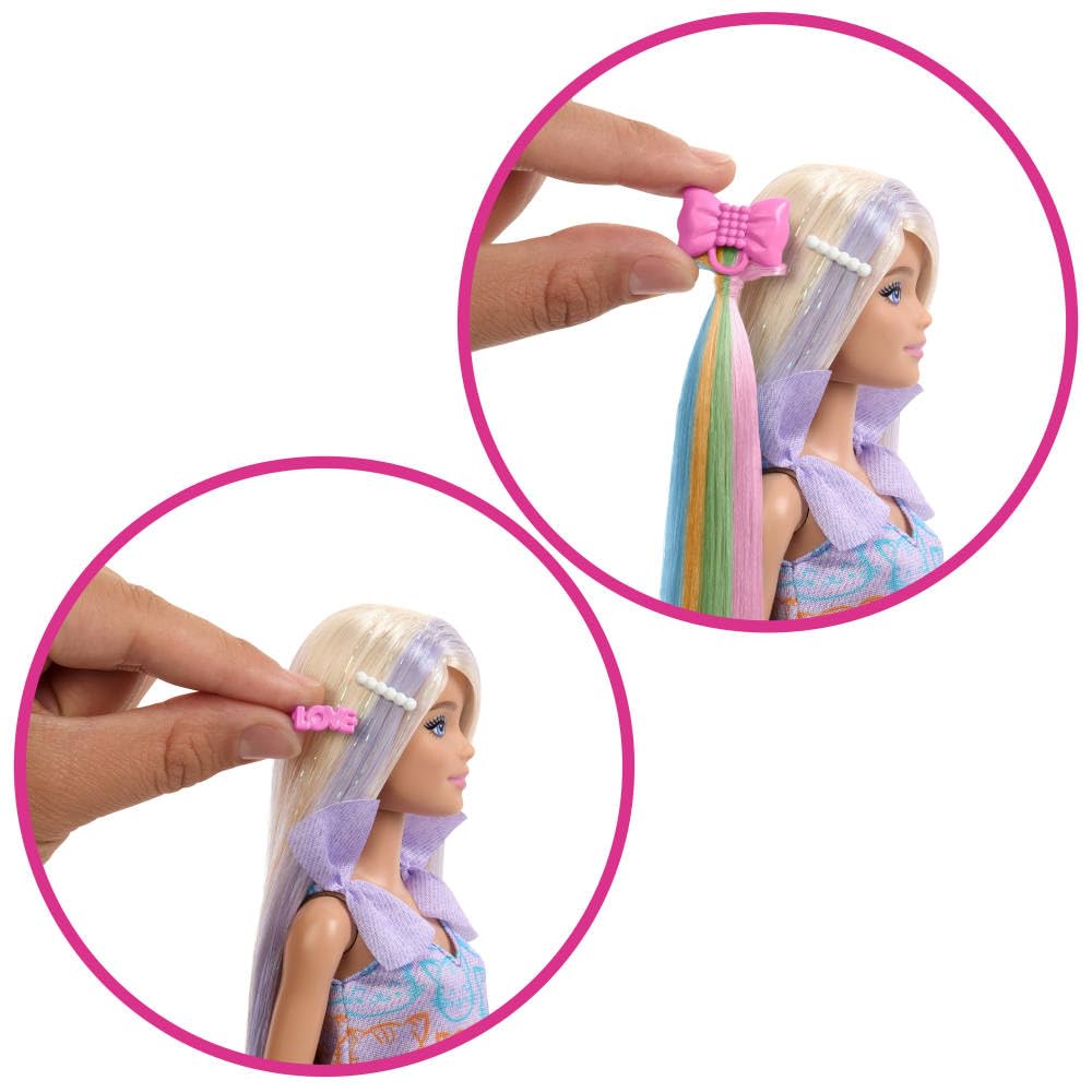 Barbie Fun & Fancy Doll – Blonde with Extra-Long Hair, Silver Dress & Hair Extension, 2 Fashion Looks, Accessories Included