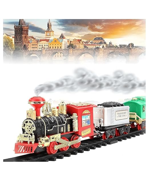 ToyBoi Chu Chu Toy Train Set with Long Track Realistic Smoke & Sound Effects Battery Operated Built-in Flashlight Circular Track System Immersive Play for Kids Educational Fun