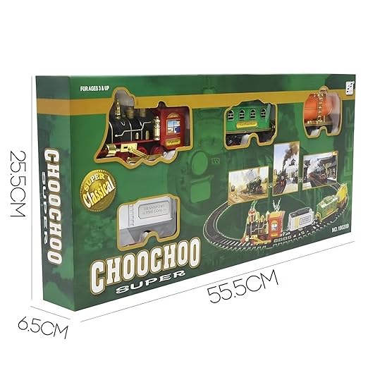 ToyBoi Chu Chu Toy Train Set with Long Track Realistic Smoke & Sound Effects Battery Operated Built-in Flashlight Circular Track System Immersive Play for Kids Educational Fun