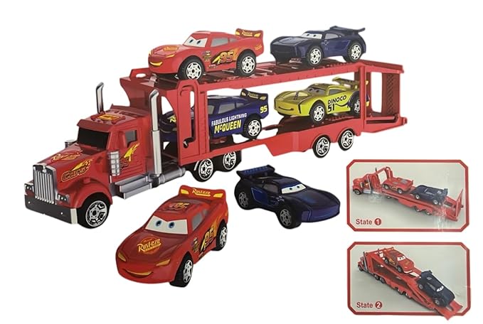 Die Cast Racers Series Metal Car Vehicles Play Set for Kids (4 Cars with Truck)