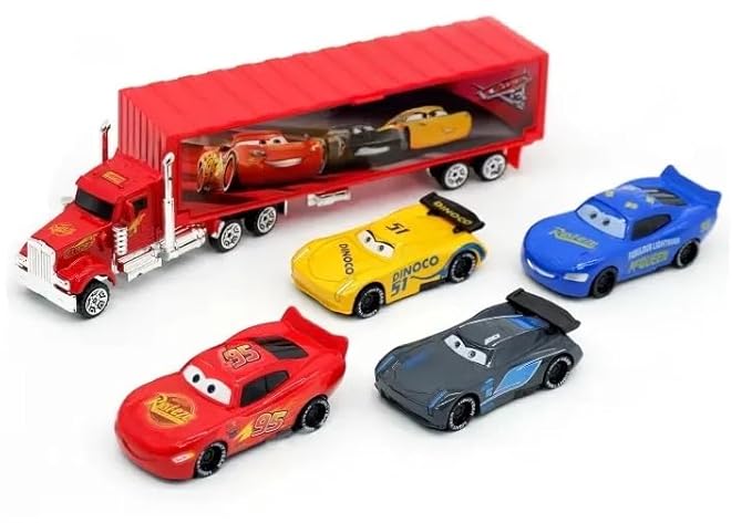 Die Cast Racers Series Metal Car Vehicles Play Set for Kids (4 Cars with Truck)