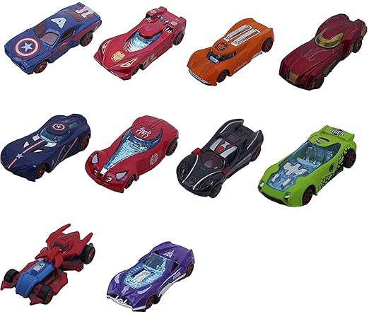 Avengers Metal Die Cast Character Car Push and Go Mini Cars for Kids Pack of 10