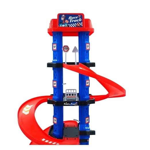 4 Floor Parking Set with Elevator Traffic Signs and Car Develops Manual Abilities for Toddlers Age 3 and up(3 mini Cars)
