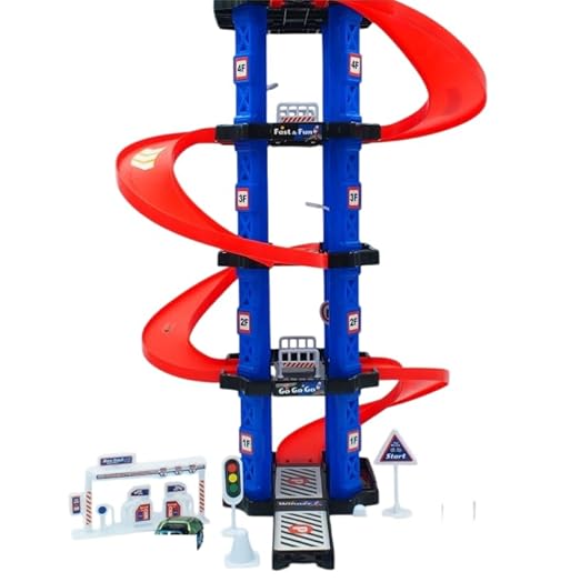 4 Floor Parking Set with Elevator Traffic Signs and Car Develops Manual Abilities for Toddlers Age 3 and up(3 mini Cars)