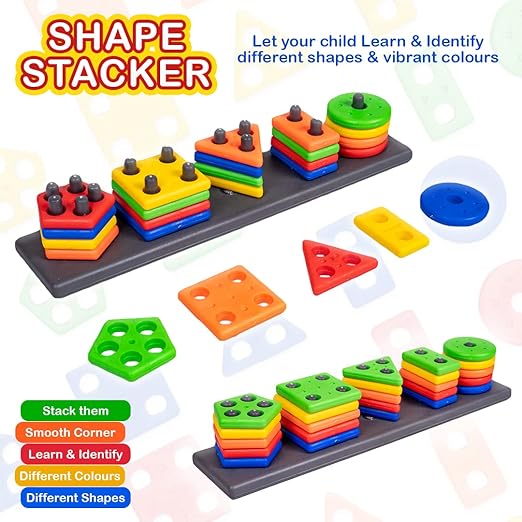 Ratna's Shape Stacker Geometric Blocks Stacker Shape Sorter Column Puzzle Stacking Set for Kids