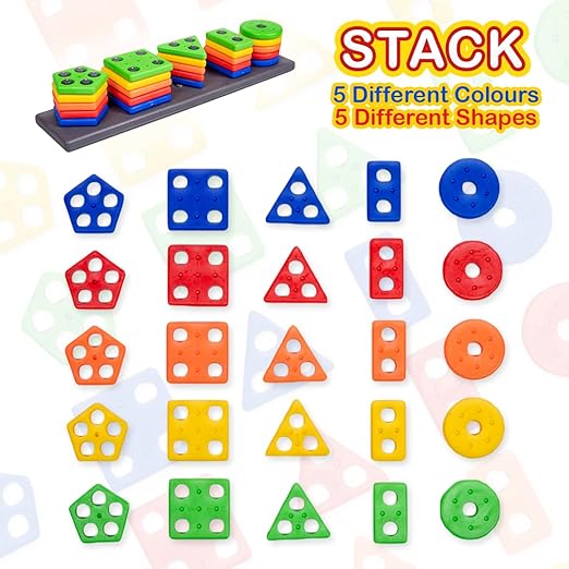 Ratna's Shape Stacker Geometric Blocks Stacker Shape Sorter Column Puzzle Stacking Set for Kids