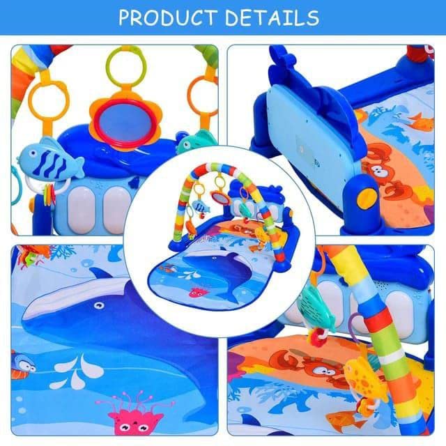 Baby Gym Piano Play Mat for Babies Baby Play MatPlay mats for Kids Baby CarpetPlay mat Crawling Baby with Hanging Rattles Toys (Blue-Multi Baby Gym Piano)