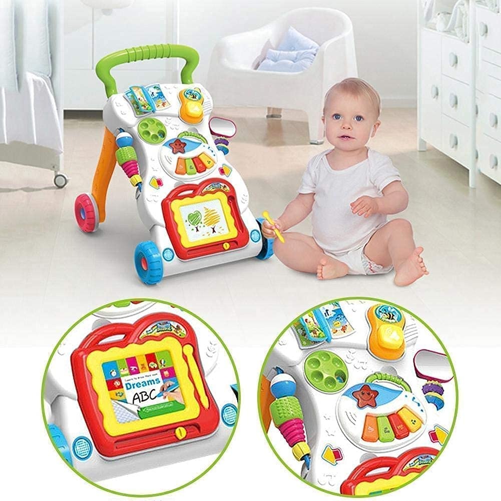 Kid Toy Children Musical Walker Push & Pull Toy for Toddlers & Kids Baby Activity Walker Toy Comes with Two Patterns Sit and Play Stand and Walk (Multi)