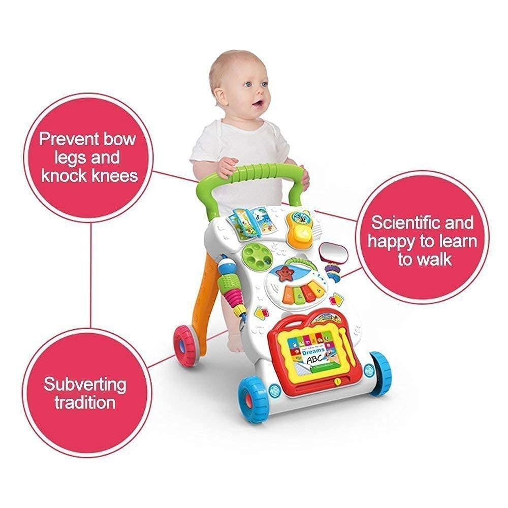 Kid Toy Children Musical Walker Push & Pull Toy for Toddlers & Kids Baby Activity Walker Toy Comes with Two Patterns Sit and Play Stand and Walk (Multi)
