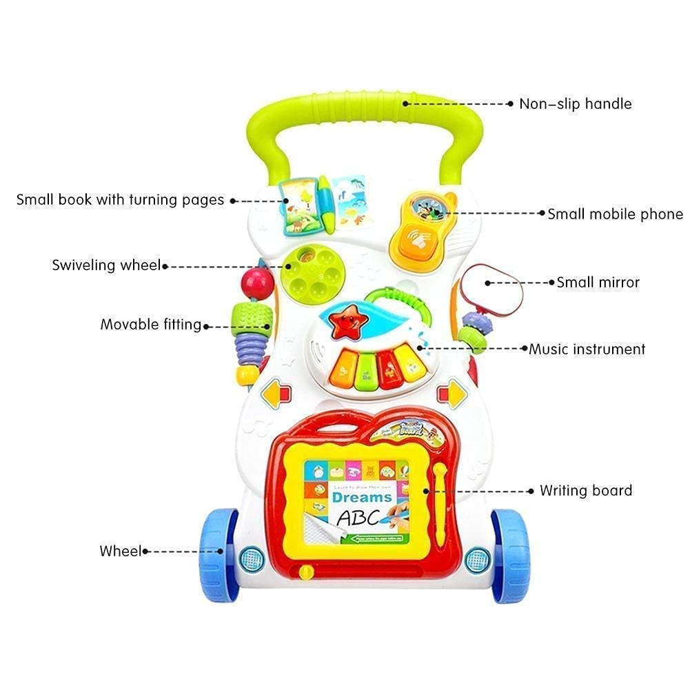 Kid Toy Children Musical Walker Push & Pull Toy for Toddlers & Kids Baby Activity Walker Toy Comes with Two Patterns Sit and Play Stand and Walk (Multi)