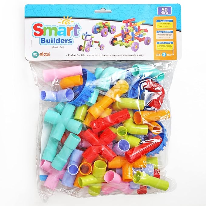 EKTA Smart Builders Building Blocks Basic Set Building Blocks for Kids Block Game for Kids (Multicolor Big Size) - 50 Pieces