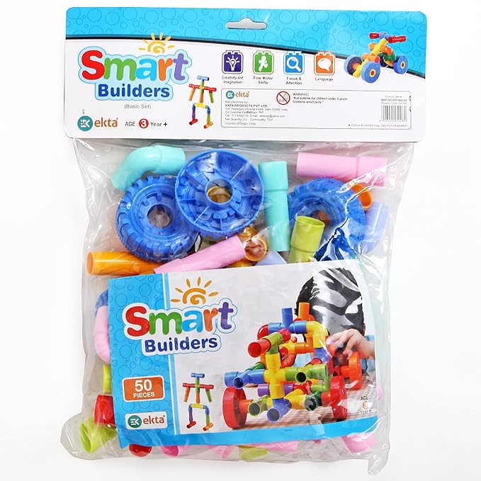 EKTA Smart Builders Building Blocks Basic Set Building Blocks for Kids Block Game for Kids (Multicolor Big Size) - 50 Pieces
