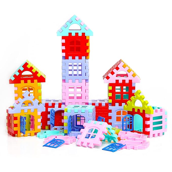 EKTA House Building Blocks with Windows Set-1 Building Blocks for Kids Block Game for Kids (Multicolor Big Size) - 72 Pieces