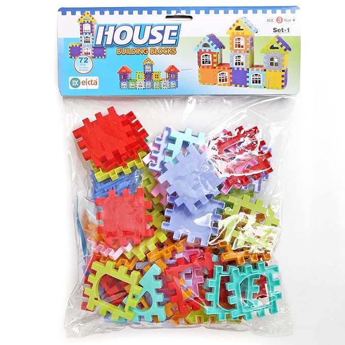 EKTA House Building Blocks with Windows Set-1 Building Blocks for Kids Block Game for Kids (Multicolor Big Size) - 72 Pieces