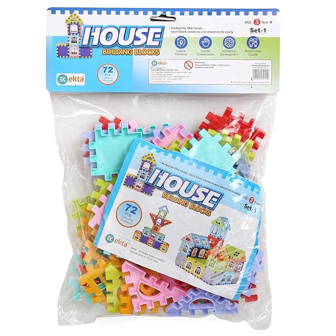 EKTA House Building Blocks with Windows Set-1 Building Blocks for Kids Block Game for Kids (Multicolor Big Size) - 72 Pieces