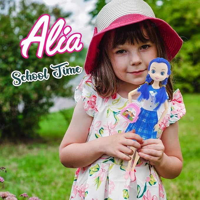Cute Toy Doll for Girls with Movable Joints Both Leg & Hands Cute Beautiful Eyes Fashionable Blue Dress Doll with Role Play Bag Toys for Girls