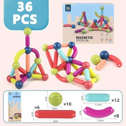 36 Pcs Magnetic Sticks Building Blocks for Kids Toys for Girls Magnetic Toys for Boys Age 3Year Educational Stem Learning Magnet Stick with Balls Game (M17)