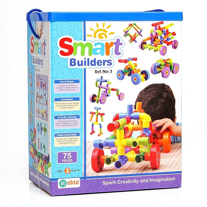EKTA Smart Builders Building Blocks Set-3 Building Blocks for Kids Block Game for Kids (Multicolor Big Size) - 75 Pieces