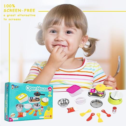 Made-in-India Kids' Kitchen Set – Elegant Brown Finish | Safe & Fun Cooking Toy with Pot, Pan, Spatula & More | Promotes Sharing & Teamwork