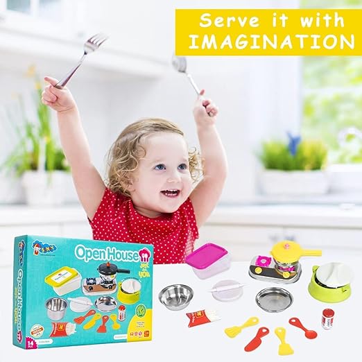 Made-in-India Kids' Kitchen Set – Elegant Brown Finish | Safe & Fun Cooking Toy with Pot, Pan, Spatula & More | Promotes Sharing & Teamwork